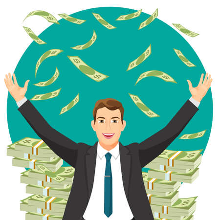 Man in expensive suit gets bonus money vector illustrationのイラスト素材