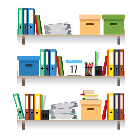 Paperwork concept, files with data in stacked textbooks isolatedのイラスト素材