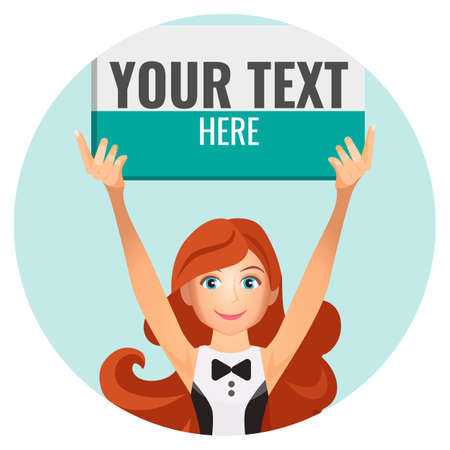 Boxing girl holds special board with space for your textのイラスト素材