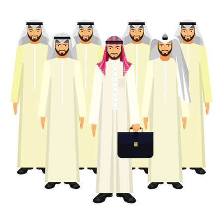 Group of Arabian business people in good mood on whiteのイラスト素材