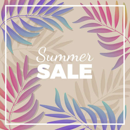Summer sale promotional banner with plant branches in pastel tonesのイラスト素材