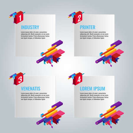 Four infographic papers with text and titlesのイラスト素材