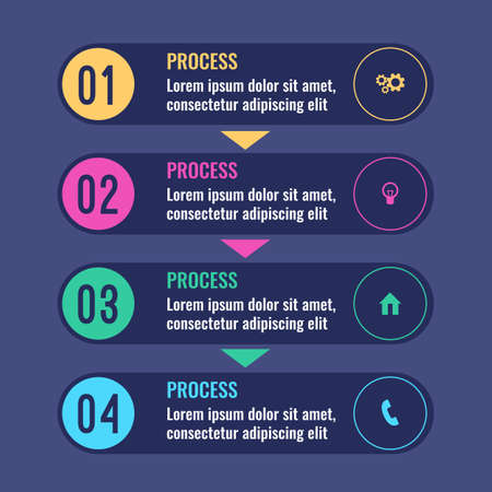 Process business infographic chart with steps going one after anotherのイラスト素材