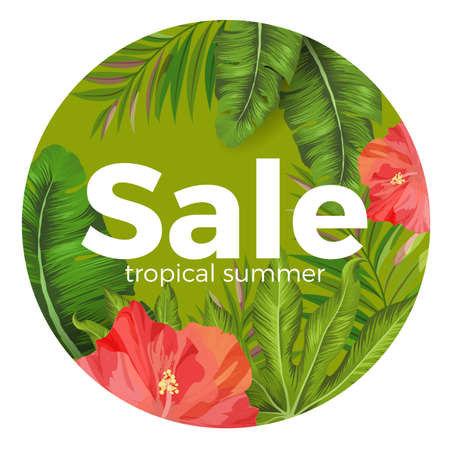 Tropical summer sale promotional poster with wonderful greeneryのイラスト素材