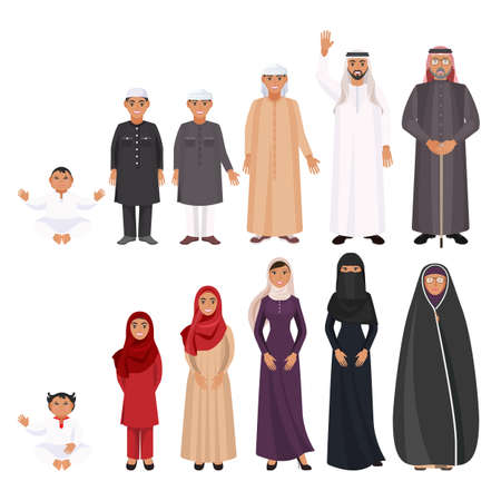 Men and women traditioanal arabic clothes for all agesのイラスト素材