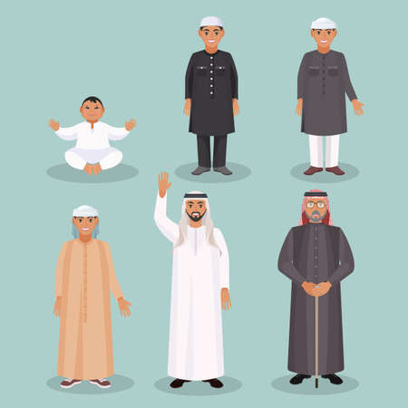 Arabic men generations from kid to old personのイラスト素材