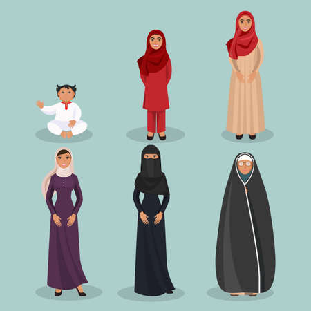Arabic women generations from child to elderly personのイラスト素材