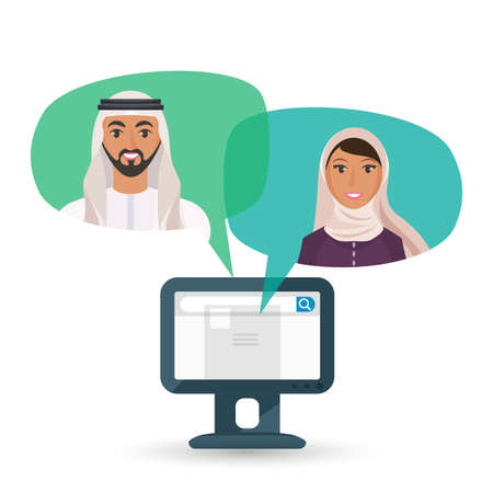 Arabic man and woman communicate by Internet illustrationのイラスト素材