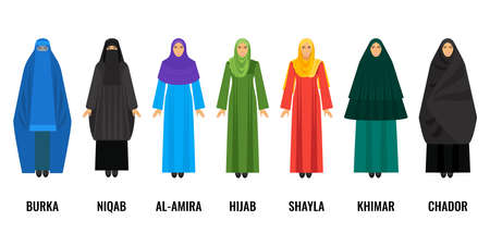 Traditional Arabic women clothing isolated cartoon illustrations setのイラスト素材