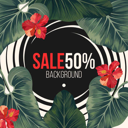 50 percent sale background with exotic rainforest greeneryのイラスト素材