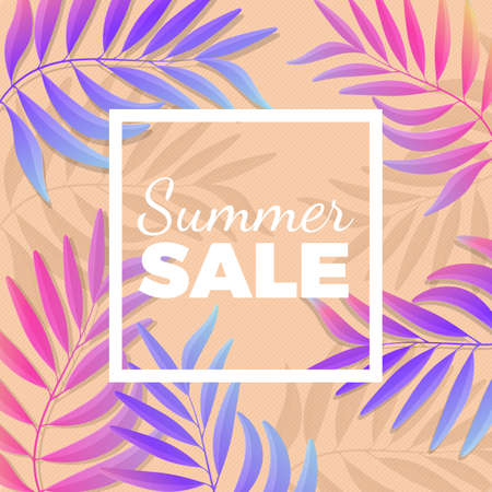 Summer sale bright poster with palm leaves on backgroundのイラスト素材