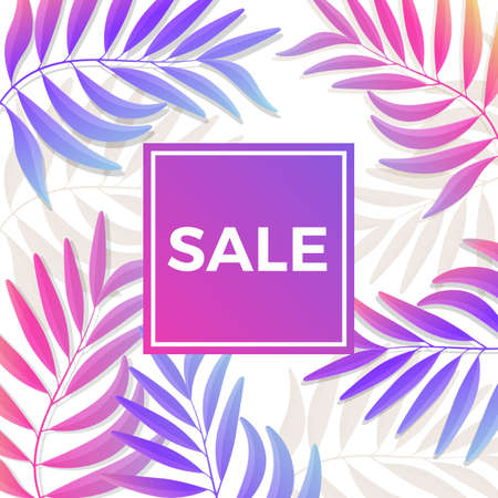 Summer sale bright poster with palm leaves on backgroundのイラスト素材