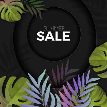 Summer sale background with exotic colorful leavesのイラスト素材