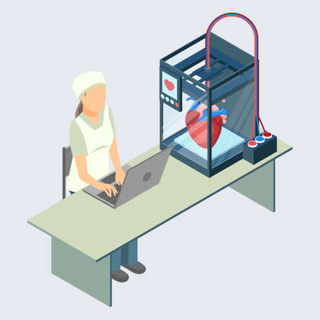 Doctor creating artificial human heart on 3D printer in laboratoryのイラスト素材