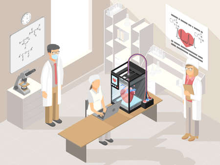 Creating three-dimensional heart under computer control in lab vectorのイラスト素材