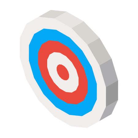 Empty dartboard with blue and red lines isolated on white. Vector three dimensional illustration with sport symbol in round shape for business purposeのイラスト素材
