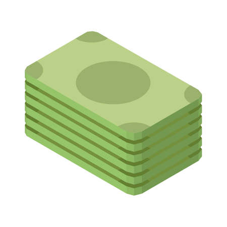 Pile of green dollar banknotes isolated on white 3D illustrationのイラスト素材