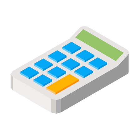 Calculator three dimensional vector illustraition icon isolated on white background. 3D caculating machine for counting with buttonsのイラスト素材