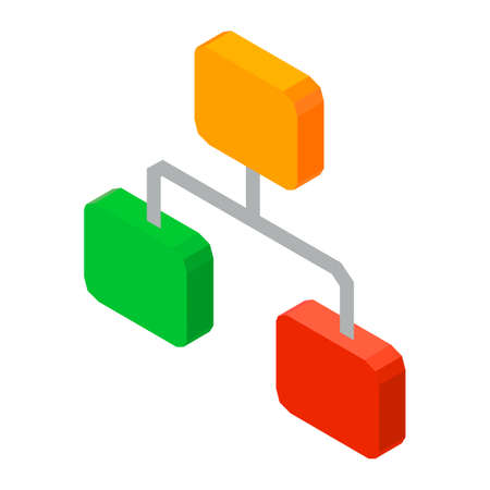 Hierarchy network 3D icon vector illustration isolated on white. Structure of organized elements, levels of chain rows, concept of work organizationのイラスト素材