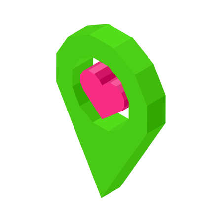 Liked geolocation icon with pink heart inside circle isolated vector illustration on white background. Social media symbol of nice public place .のイラスト素材