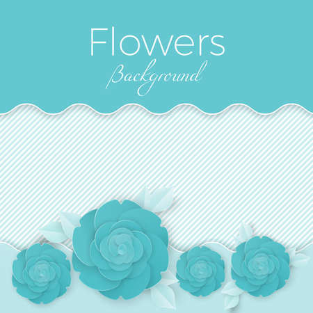 Flowers background with paper blooming roses with leavesのイラスト素材
