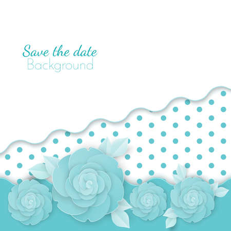 Save the date flowers background with dots, paper origami blossomsのイラスト素材