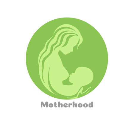 Motherhood concept logo design with woman silhouette holding babyのイラスト素材