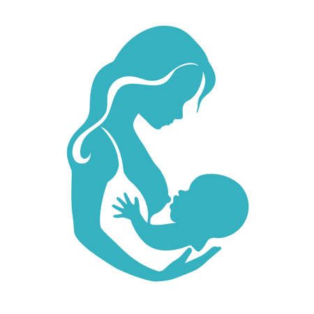 Mother and baby silhouette during breastfeeding process vectorのイラスト素材