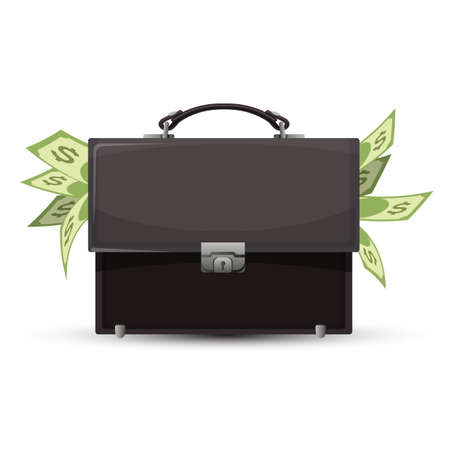 Closed briefcase and sticking out dollar bills vector illustration isolatedのイラスト素材