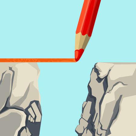 Red line and coloured pencil over abyss illustrationのイラスト素材