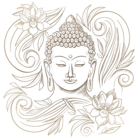 Gautama buddha with closed eyes and floral pattern vector illustrationのイラスト素材