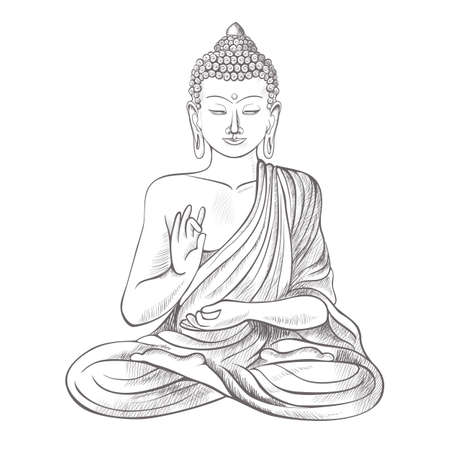 Gautama buddha with raised right hand on vector illustrationのイラスト素材