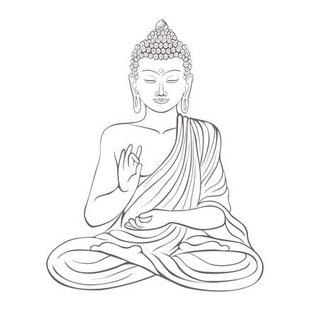 Gautama Buddha with raised right hand on vector illustration.のイラスト素材