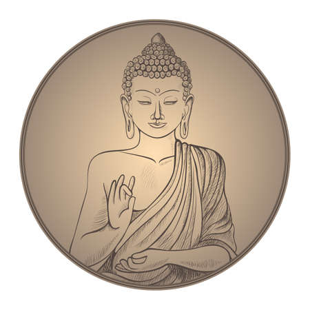 Gautama Buddha with closed eyes in frame vector illustration.のイラスト素材