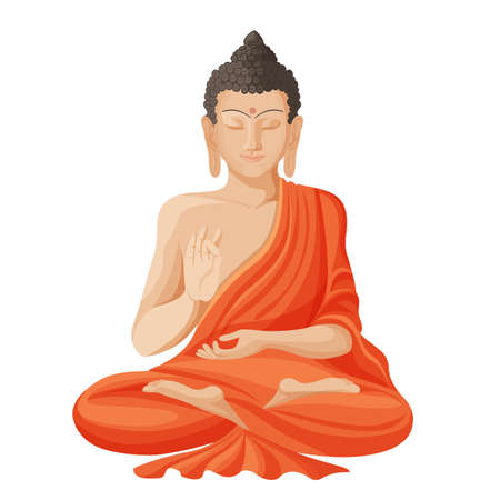 Gautama buddha with raised right hand on vector illustrationのイラスト素材