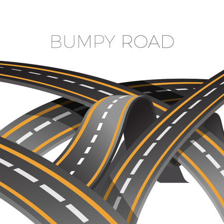 Bumpy road icon uneven dangerous wave path with marking vectorのイラスト素材