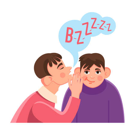 Man whispers secret in friends big ear with speech cloudのイラスト素材