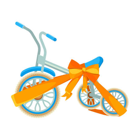Blue bicycle in decorative wrapping ribbon with bow vectorのイラスト素材