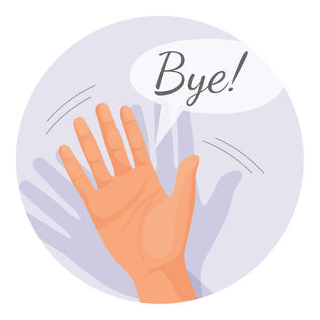 Hand waving goodbye vector illustration in round circle isolatedのイラスト素材