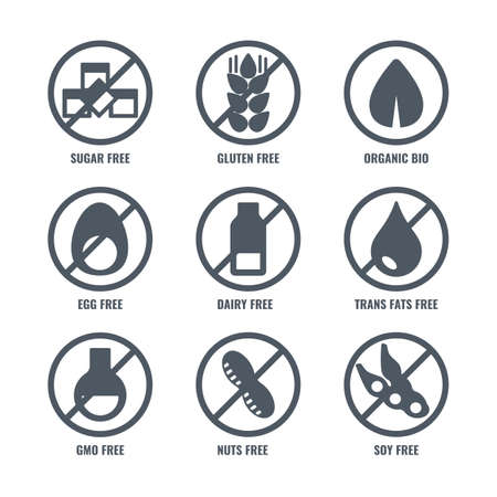 Set of icons with sign meaning absence of sugar glutenのイラスト素材