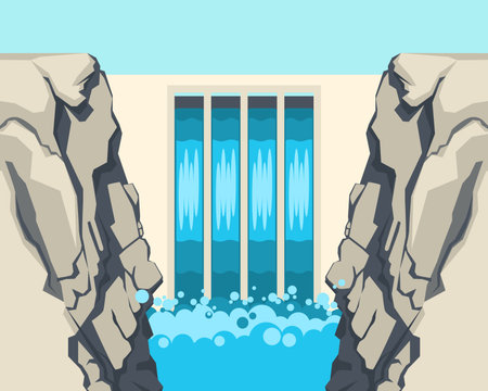 Dam barrier stops or restricts flow of water underground streamsのイラスト素材