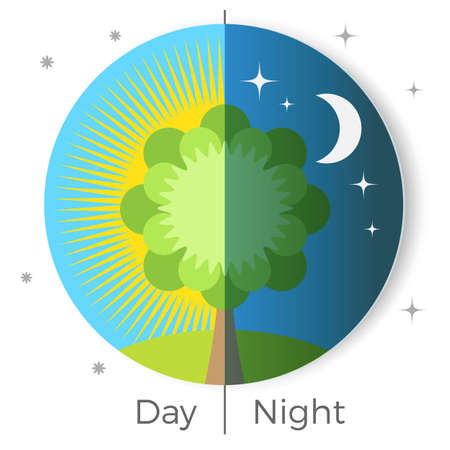 Day and night conceptual vector illustration depicted on Earth globeのイラスト素材