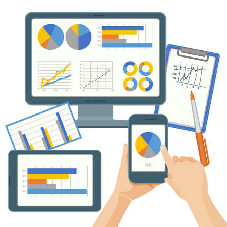 Dashboard icons of human hands and gadgets vector illustrationのイラスト素材