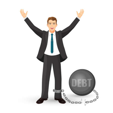 Debt free happy man in suit on vector illustrationのイラスト素材