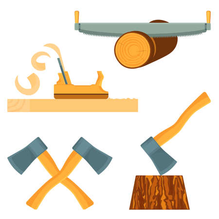 Hand-held quipment for forest destruction isolated illustrations setのイラスト素材