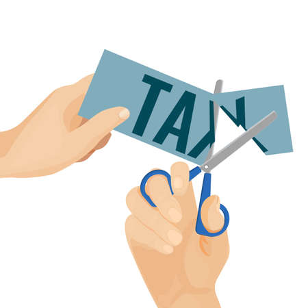 Tax poster with hands and scissors on vector illustrationのイラスト素材