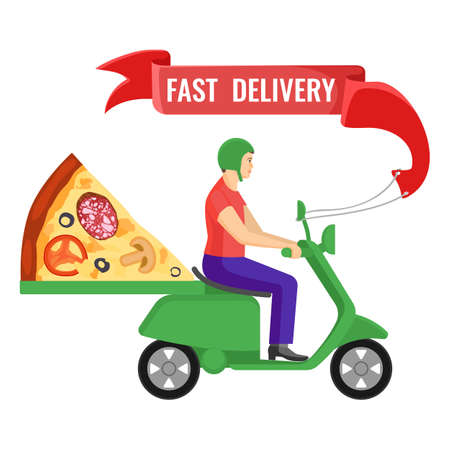 Mope with delivery man and pizza on vector illustrationのイラスト素材