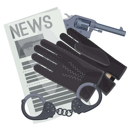Professional detective accessories for crime investigation cartoon illustrationのイラスト素材