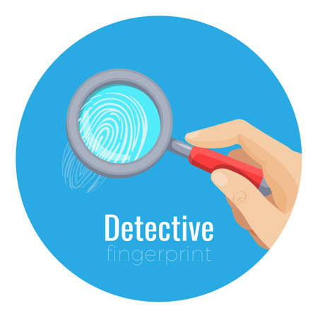 Fingerprint under compact magnifying glass in human glassの写真素材