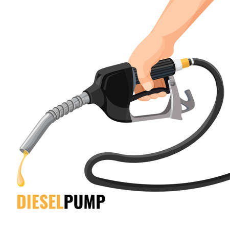 Diesel pump promotional poster with fuel nozzle in human handのイラスト素材